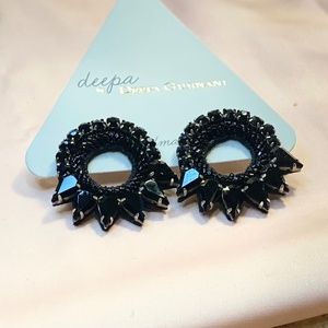 Deepa Gurnani Black Crystal and Bead Earrings